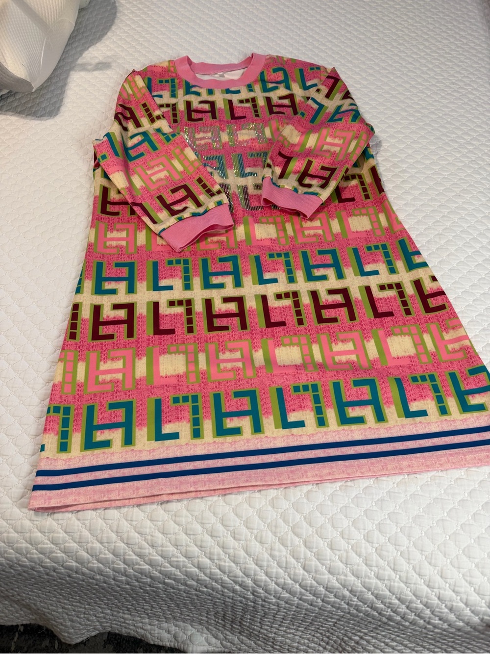 & Other Stories Pink Multicolor Geometric Crewneck Sweater Dress
